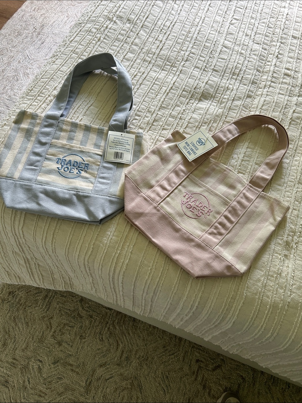Set of 2 Limited Edition Trader Joe’s Striped Mini Totes